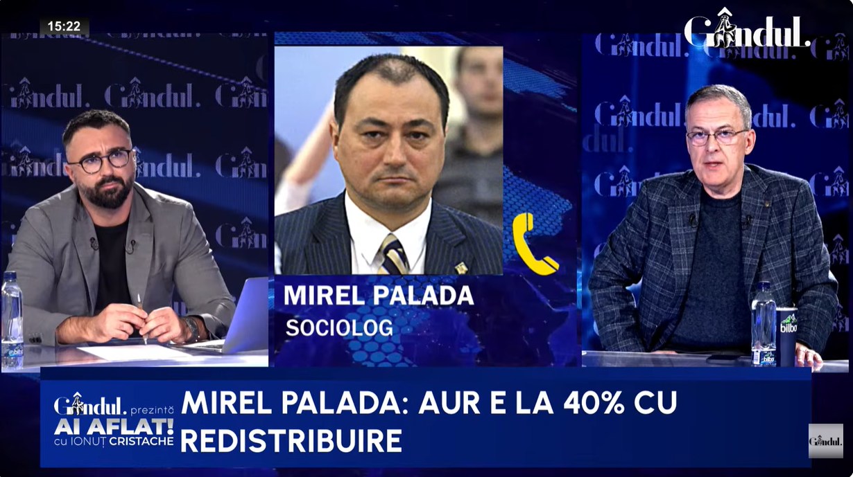 Sociologul Mirel Palada: AUR ar putea ajunge la peste 40% în cazul unor alegeri anticipate