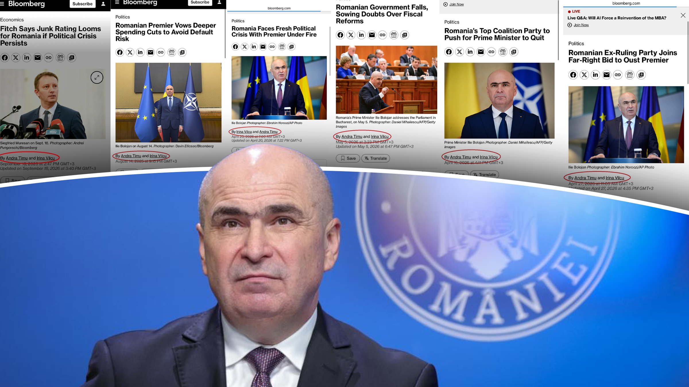 Jurnalistele de la Bloomberg care au promovat avertismentele lui Bolojan sunt acum în campania pentru Siegfried Mureșan