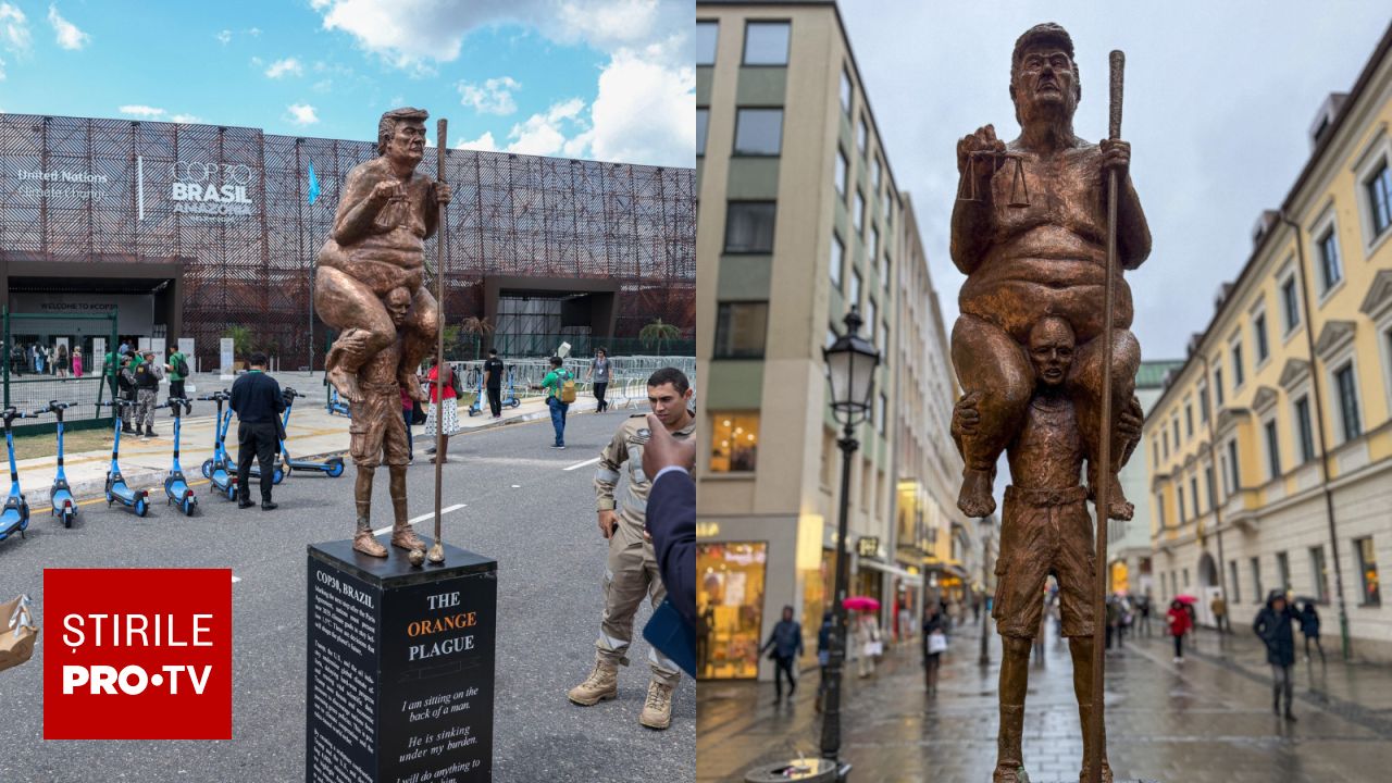 Statuia satirică „Orange Plague”, care îl prezintă pe Donald Trump, a fost expusă în Parlamentul European
